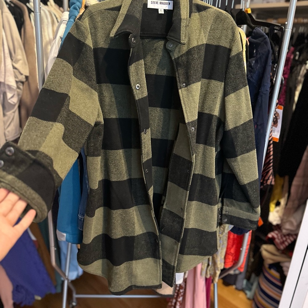 Steve Madden Black and Green Plaid Jacket